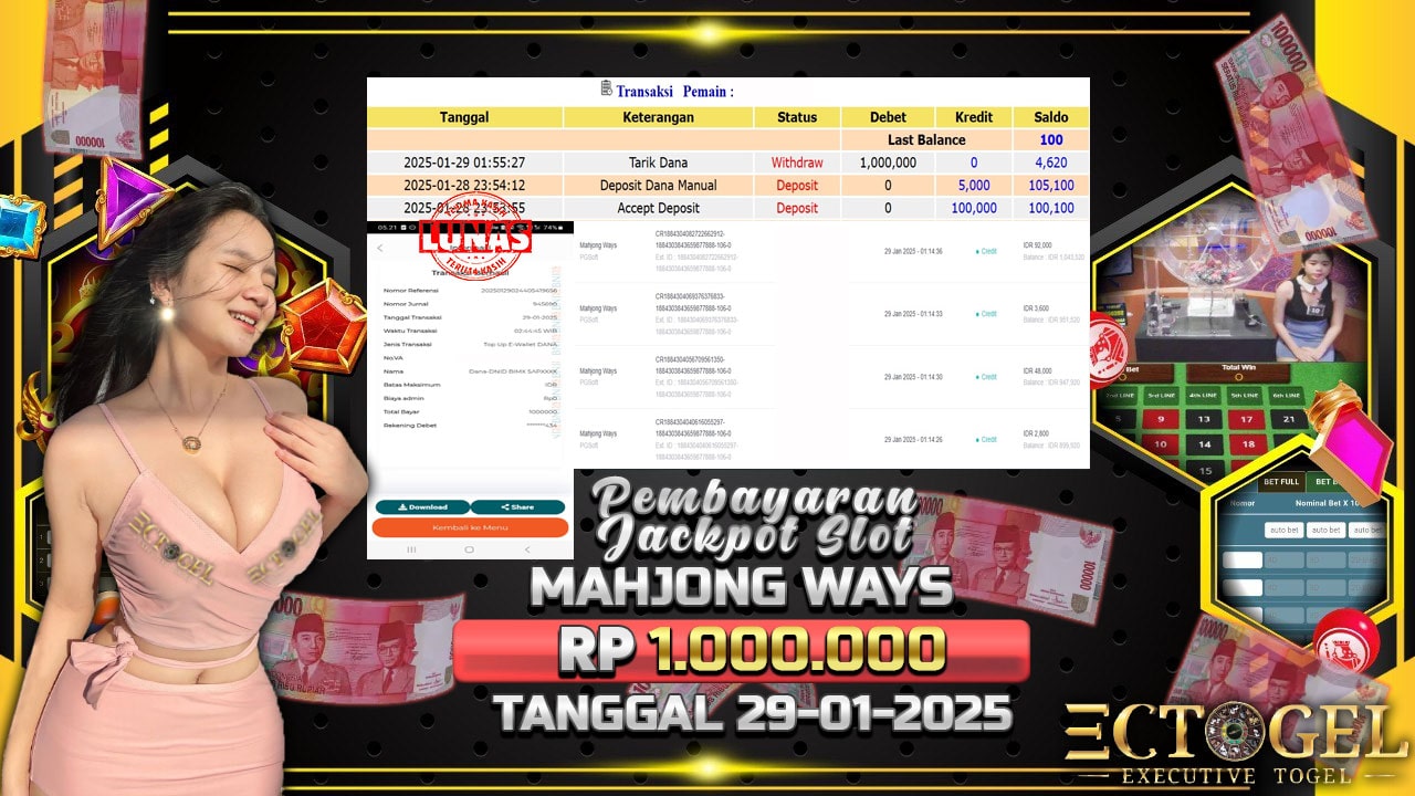 BUKTI JACKPOT SLOT MAHJONG WAYS TERPERCAYA DI INDONESIA TGL 29-01-2025