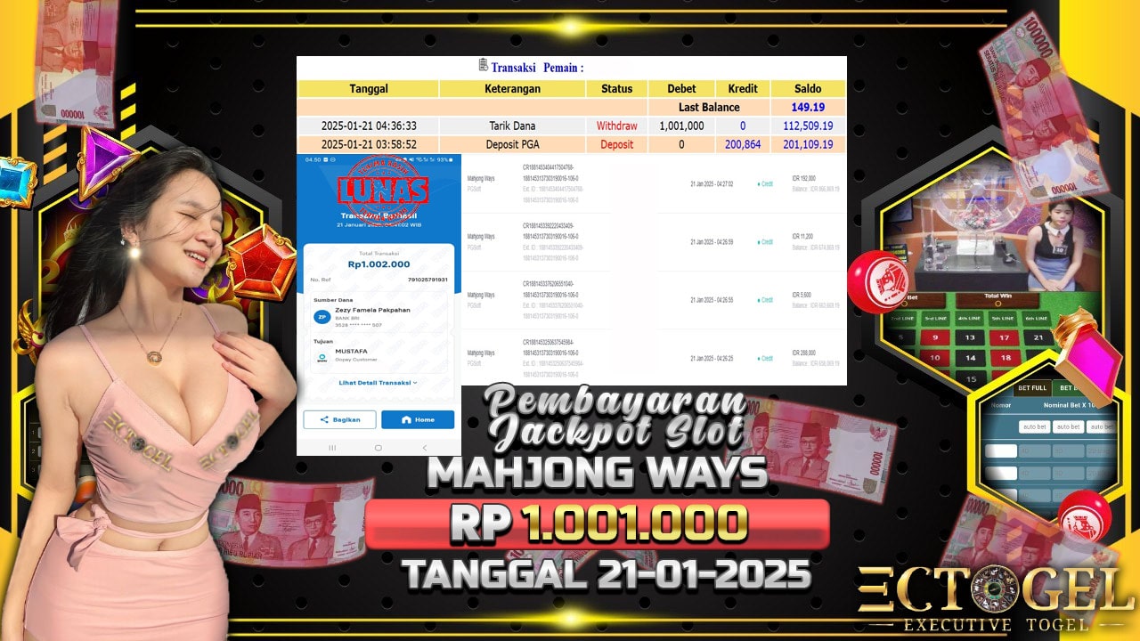 BUKTI JACKPOT SLOT MAHJONG WAYS TERPERCAYA DI INDONESIA TGL 21-01-2025