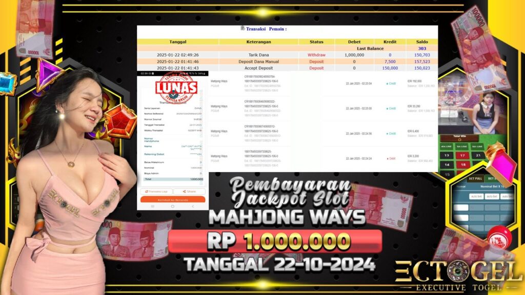 BUKTI JACKPOT SLOT MAHJONG WAYS TERPERCAYA DI INDONESIA TGL 22-01-2025