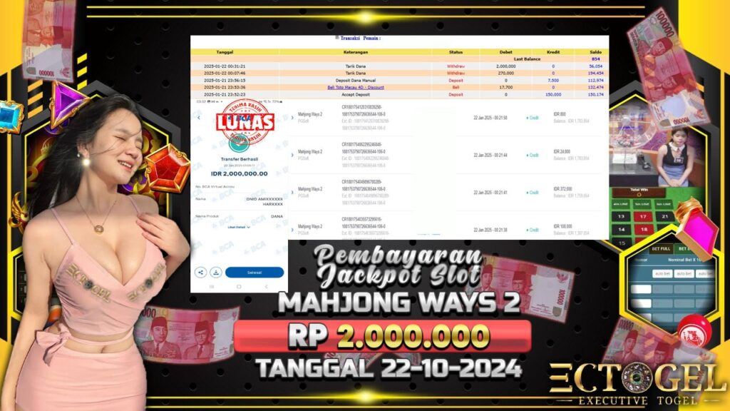 BUKTI JACKPOT SLOT MAHJONG WAYS 2 TERPERCAYA DI INDONESIA TGL 22-01-2025