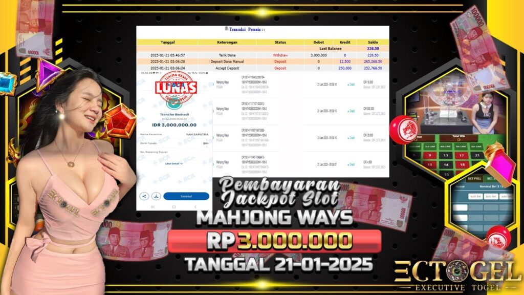 BUKTI JACKPOT SLOT MAHJONG WAYS TERPERCAYA DI INDONESIA TGL 21-01-2025