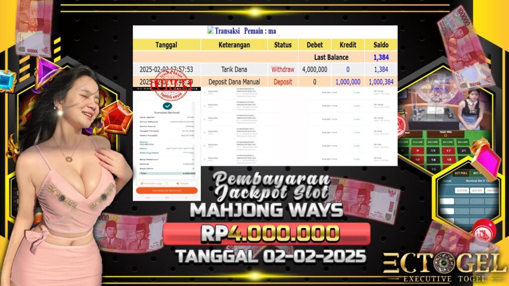 BUKTI JACKPOT SLOT MAHJONG WAYS 2 TERPERCAYA DI INDONESIA TGL 02-02-2025