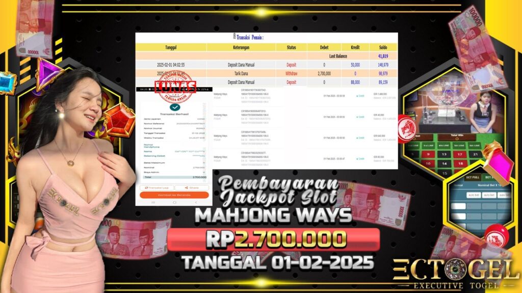 BUKTI JACKPOT SLOT MAHJONG WAYS TERPERCAYA DI INDONESIA TGL 01-02-2025