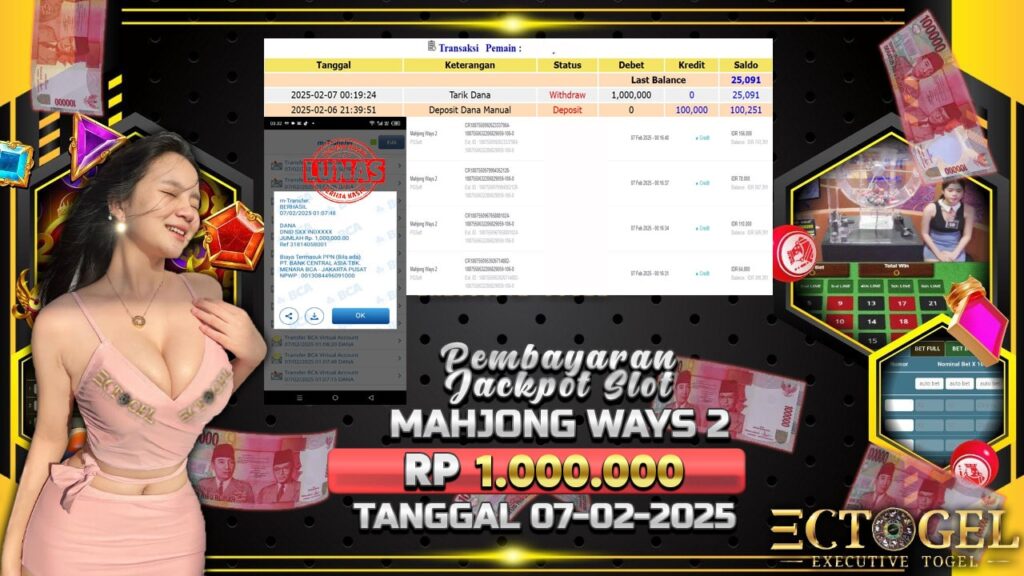 BUKTI JACKPOT SLOT MAHJONG WAYS 2 TERPERCAYA DI INDONESIA TGL 07-02-2025