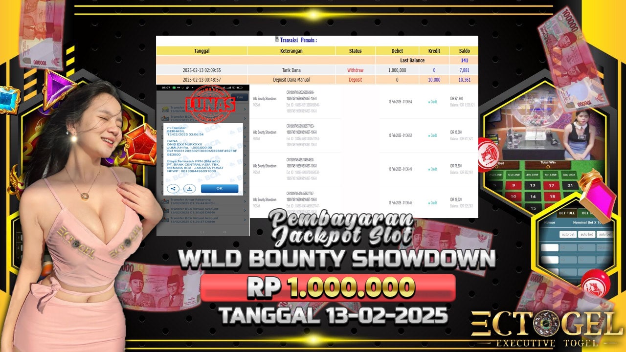 BUKTI JACKPOT SLOT WILD BOUNTY SHOWDOWN TERPERCAYA DI INDONESIA TGL 13-02-2025