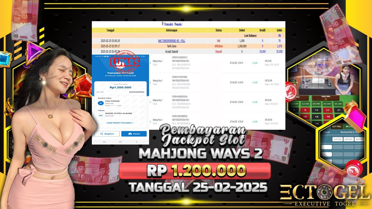 BUKTI JACKPOT SLOT MAHJONG WAYS 2 TERPERCAYA DI INDONESIA TGL 25-02-2025