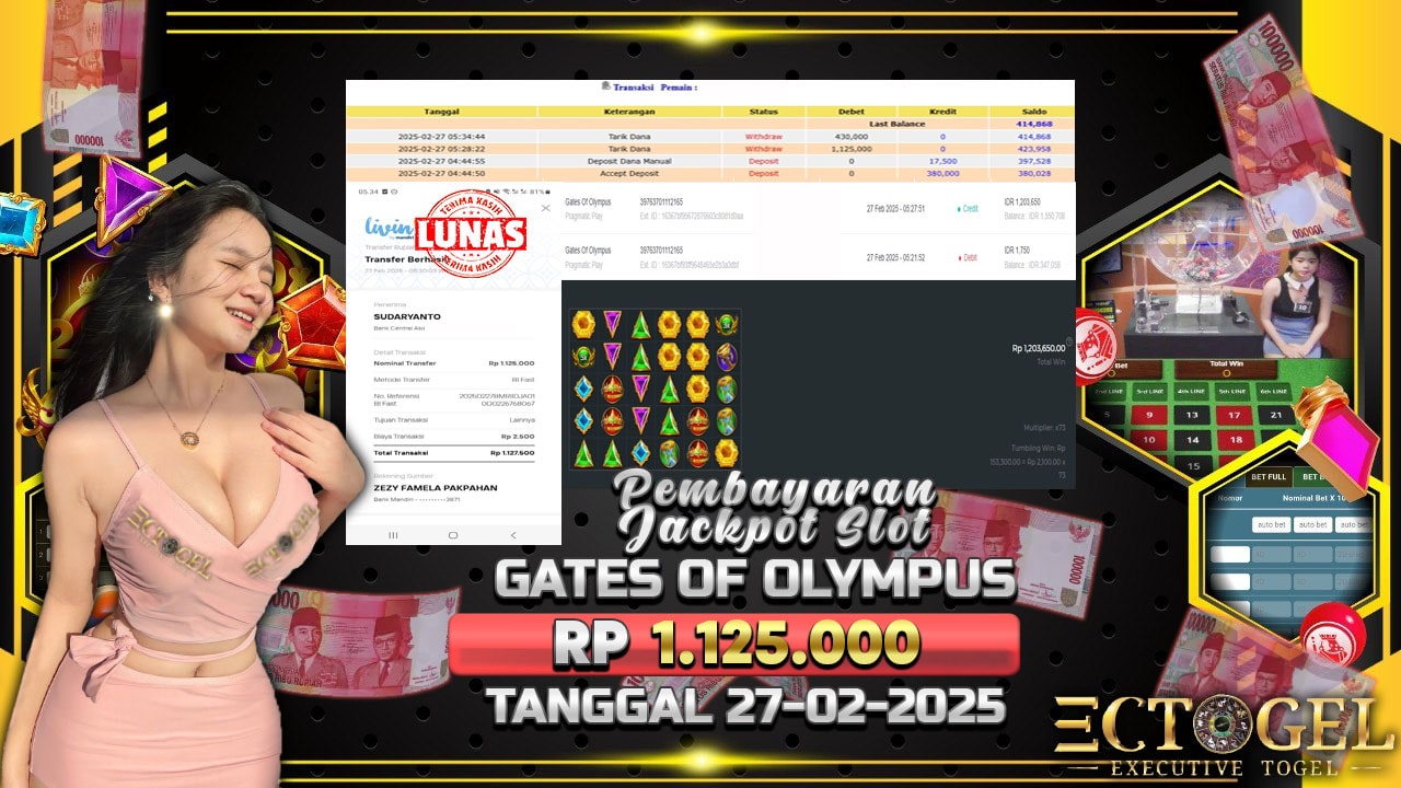 BUKTI JACKPOT SLOT GATES OF OLYMPUS TERPERCAYA DI INDONESIA TGL 27-02-2025