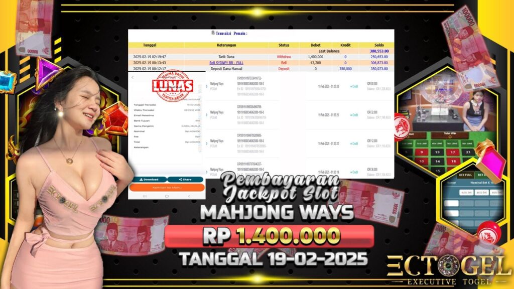 BUKTI JACKPOT SLOT MAJONG WAYS TERPERCAYA DI INDONESIA TGL 19-02-2025