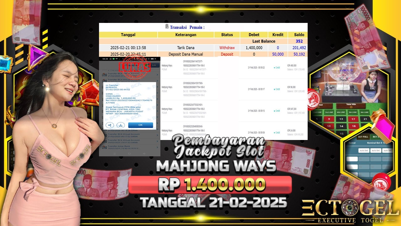 BUKTI JACKPOT SLOT MAHJONG WAYS TERPERCAYA DI INDONESIA TGL 21-02-2025