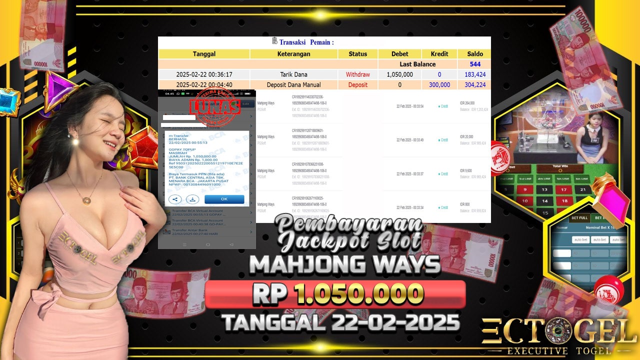 BUKTI JACKPOT SLOT MAHJONG WAYS TERPERCAYA DI INDONESIA TGL 22-02-2025