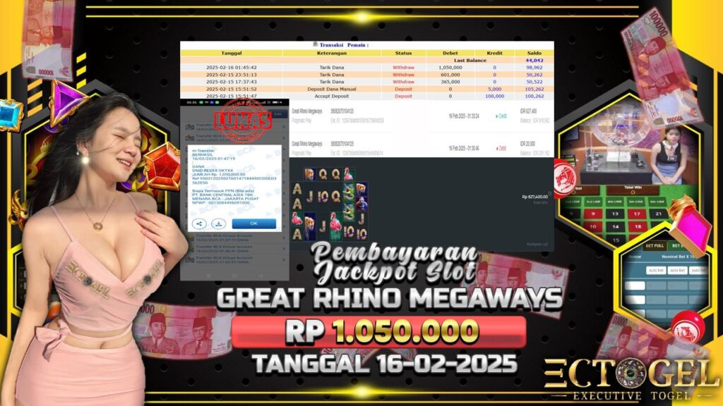 BUKTI JACKPOT SLOT GREAT RHINO MEGAWAYS  TERPERCAYA DI INDONESIA TGL 16-02-2025