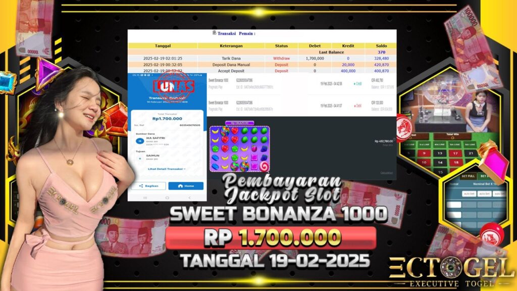 BUKTI JACKPOT SLOT SWEET BONANZA 1000 TERPERCAYA DI INDONESIA TGL 19-02-2025