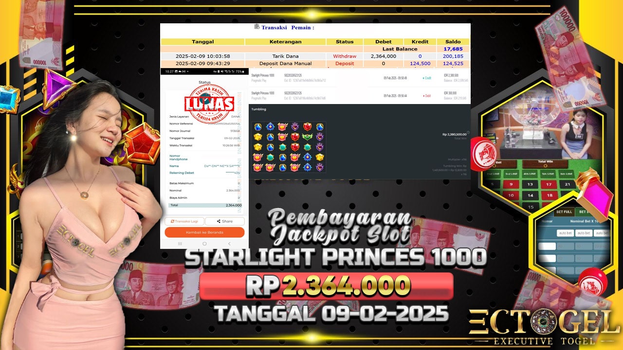 BUKTI JACKPOT SLOT STARLIGHT PRINCES 1000 TERPERCAYA DI INDONESIA TGL 09-02-2025