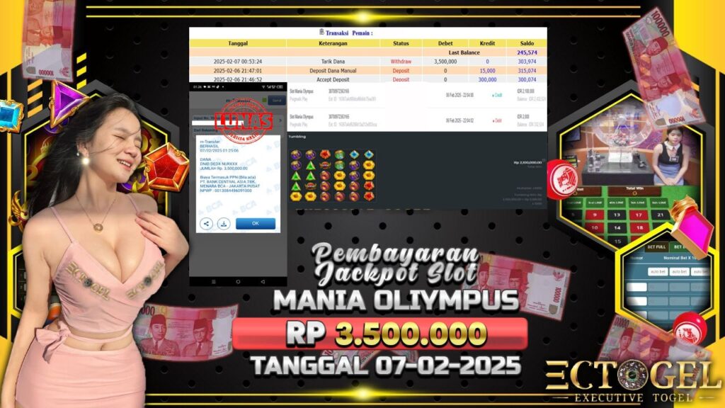 BUKTI JACKPOT SLOT MANIA OLYMPUS TERPERCAYA DI INDONESIA TGL 07-02-2025