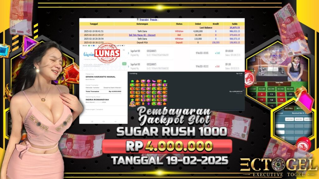 BUKTI JACKPOT SLOT SUGAR RUSH 1000 TERPERCAYA DI INDONESIA TGL 19-02-2025