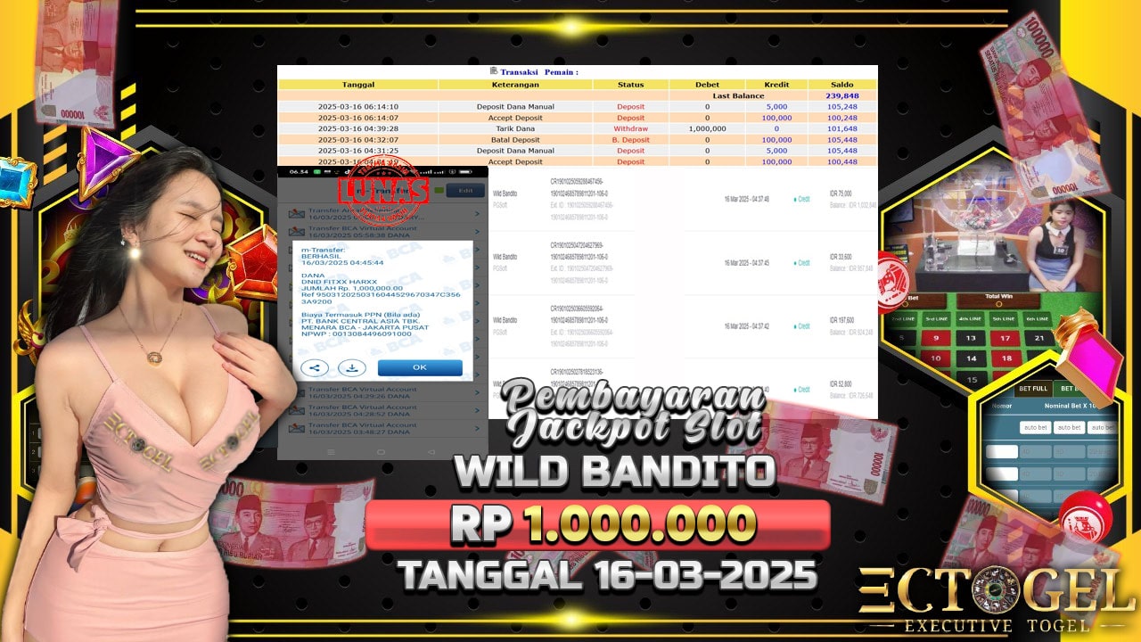 BUKTI JACKPOT SLOT WILD BANDITO TERPERCAYA DI INDONESIA TGL 16-03-2025