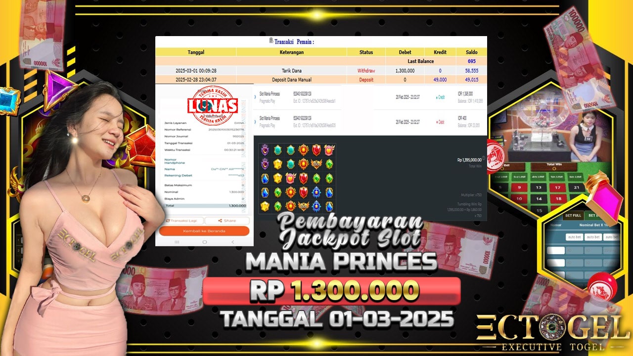 BUKTI JACKPOT SLOT MANIA PRINCES TERPERCAYA DI INDONESIA TGL 01-03-2025