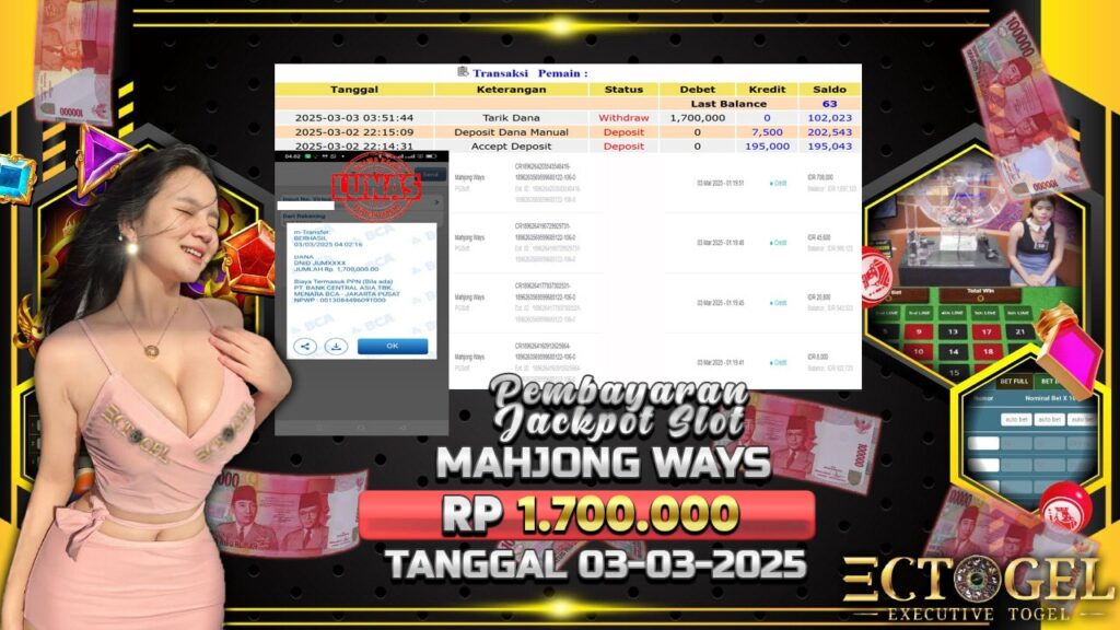 BUKTI JACKPOT SLOT MAHJONG WAYS TERPERCAYA DI INDONESIA TGL 03-03-2025