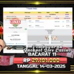 BUKTI JACKPOT LIVE CASINO BACARAT 11  TERPERCAYA DI INDONESIA TGL 14-03-2025