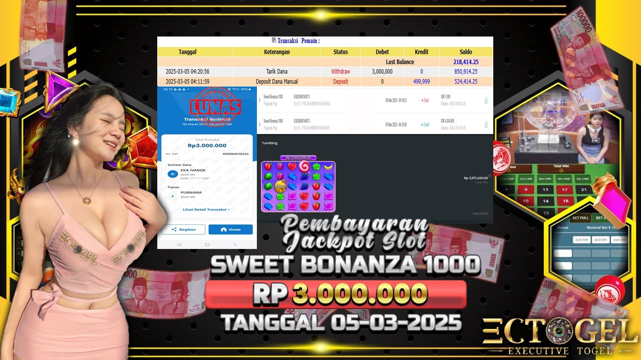 BUKTI JACKPOT SLOT SWEET BONANZA 1000 TERPERCAYA DI INDONESIA TGL 05-03-2025