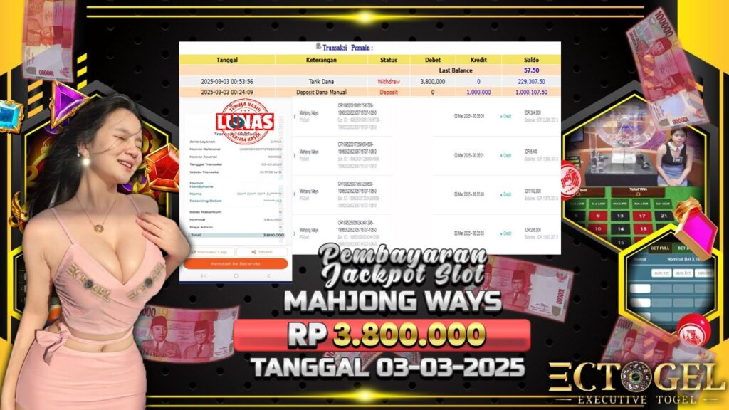 BUKTI JACKPOT SLOT MAHJONG WAYS TERPERCAYA DI INDONESIA TGL 03-03-2025