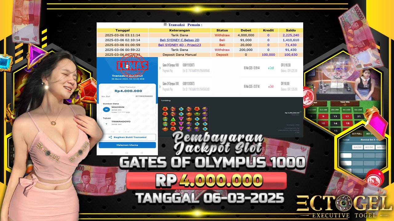 BUKTI JACKPOT SLOT GATES OF OLYMPUS 1000 TERPERCAYA DI INDONESIA TGL 06-03-2025