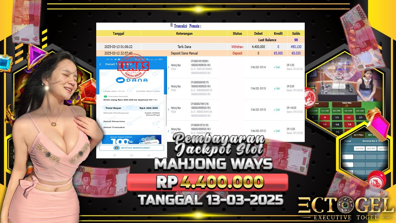 BUKTI JACKPOT SLOT MAHJONG WAYS TERPERCAYA DI INDONESIA TGL 13-03-2025